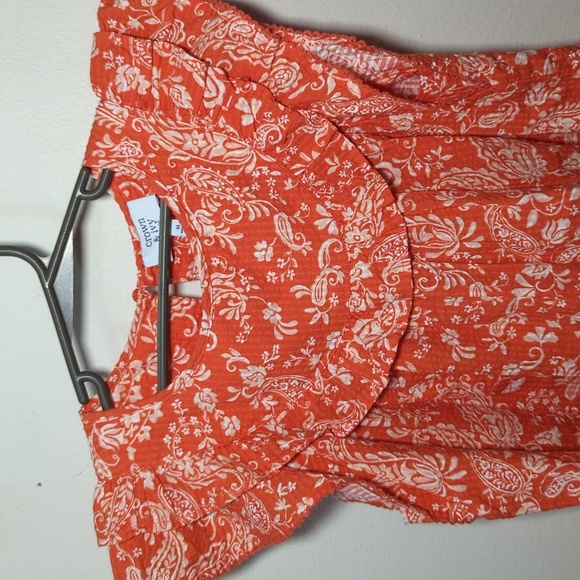 Crown & Ivy Orange + White Floral Ruffle Blouse Cap Sleeves Girls Size M NEW - Picture 4 of 6